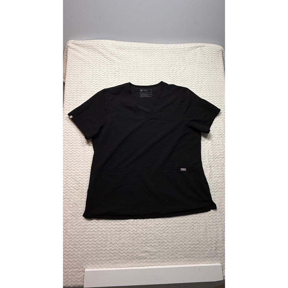 FIGS Technical Collection Black V-Neck Scrub Top XXL Short Sleeve 2 Pocket